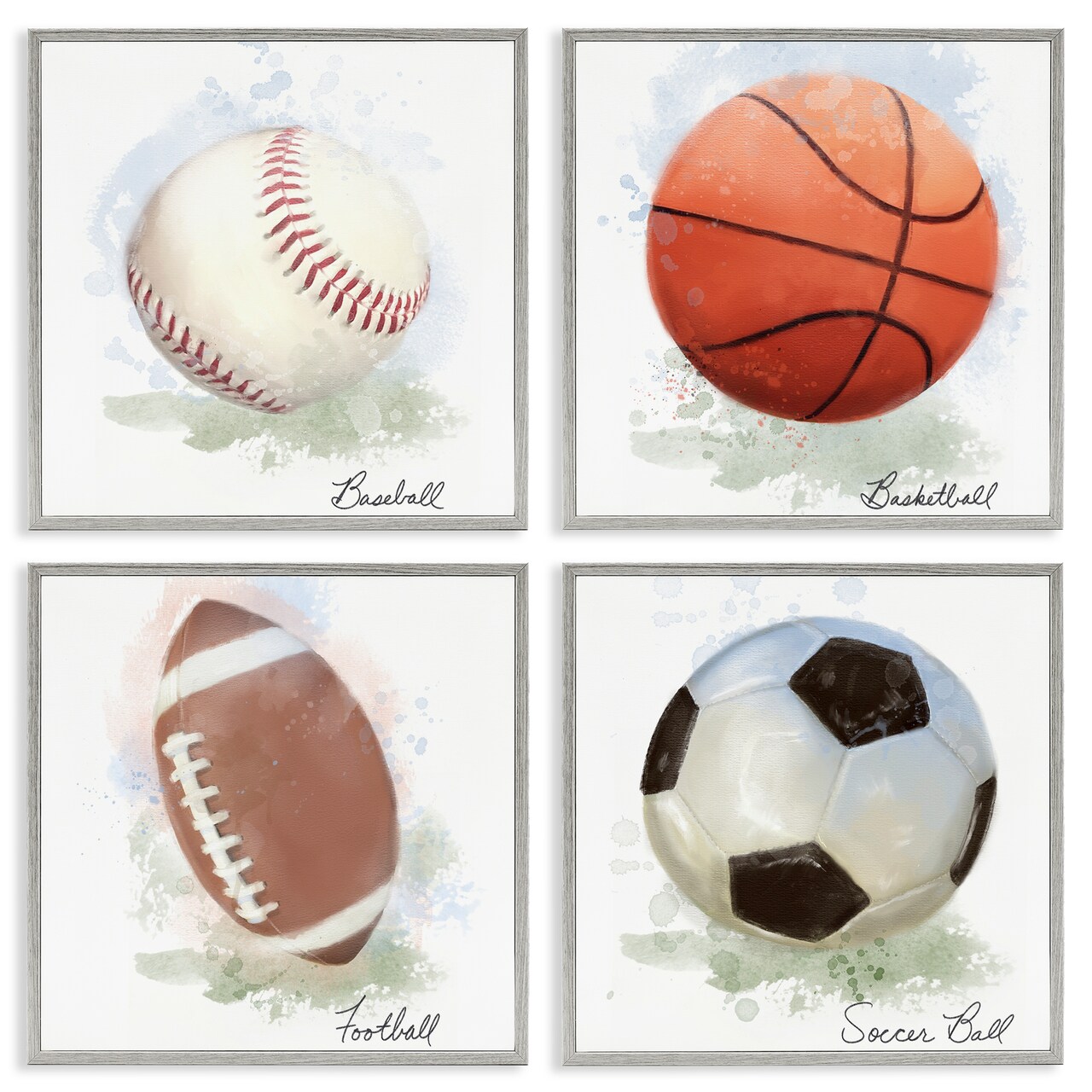 Stupell Industries Soft Pastel Sports Balls 4pc Framed Giclee Set Design by Matthew Piotrowicz